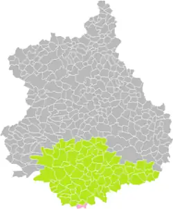 Position de Charray (en rose) dans l'arrondissement de Châteaudun (en vert) au sein du département d'Eure-et-Loir (grisé).
