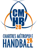 Logo comporte le sigle du club « CMHB28 » avec marqué en dessous sur deux lignes « Chartres Métropole Handball 28 ».
