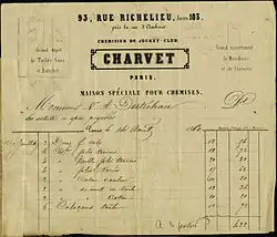 Facsimilé de facture d'époque