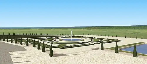 Restitution du petit parterre sud des jardins du château de Sceaux au temps de Colbert, vers 1680.