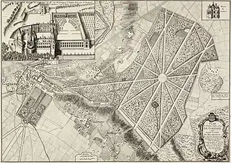 Plan du château et des jardins en 1748 par Le Tellier.