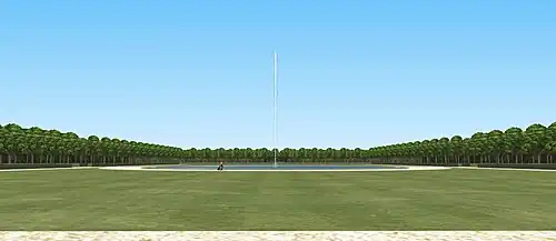 Vue restituée depuis l'entrée du bosquet des Cloîtres sur le grand bassin, fin XVIIe.