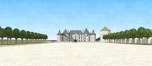 Schéma du château de Faÿ-lès-Nemours du côté de l'entrée, fin du XVIIe&nbsp;siècle.