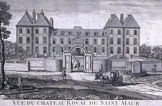 Vue du château de Saint-Maur du côté de l'entrée, vers 1730. Jacques Rigaud.