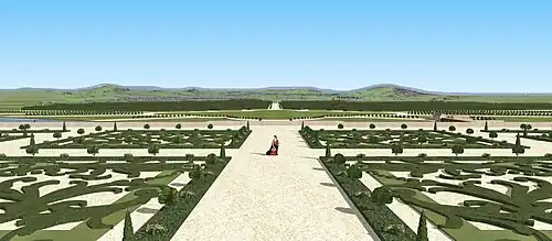 Restitution de la vue sur le grand parterre du château neuf de Saint-Germain, vers 1680.