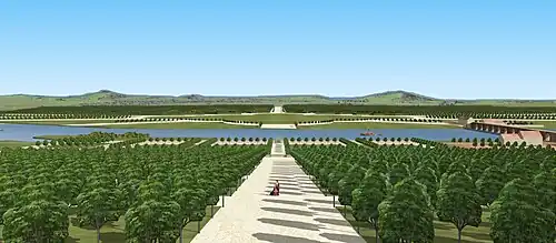 Restitution de la vue sur le jardin bas du château neuf de Saint-Germain-en-Lye, vers 1680.