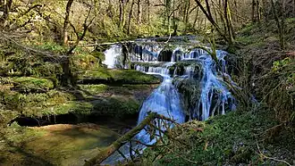 La cascade amont sur l'Audeux.