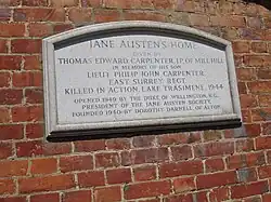 Inscription sur la maison de Jane Austen
