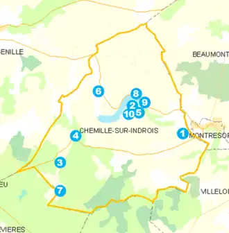 Vue d'une carte pourvue de repères de localisation.