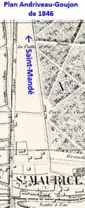 Chemin du moulin de la Chaussée à St-Mandé sur plan Andriveau-Goujon de 1846
