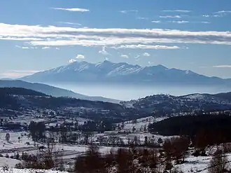 Vue du Falakró depuis la Bulgarie au nord.