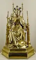 Reliquaire de l'ombilic du Christ : Vierge à l'Enfant. Argent doré, France (Paris ?), 1407.