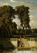 Abendstimmung im Park einer italienischen Villa, vers 1880.