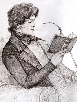 Portrait, à l'âge de 19 ans, alors qu'il est étudiant à Göttingen, on le voit lire un livre