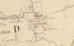 extrait d'une carte du XIXe&nbsp;siècle centrée sur Cigogné