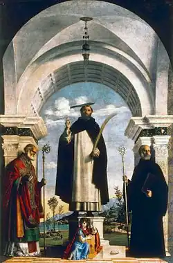 Saint Pierre martyr avec saint Nicolas et saint Benoît, Pinacothèque de Brera, Milan.