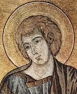 Saint Jean l'évangéliste, détail. Cimabue (mosaïque), Abside du dôme. Pise, 1301/1302.