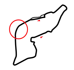 Graphique représentant le tracé d'Imola avec des flèches pour les sens de circulation et en entouré le lieu de l'accident mortel d'Ayrton Senna.