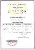 Citation à l'ordre de l'armée du 26 juin 1940 puis l'attribution de la croix de guerre 1939-1945 avec palme à Théophile Marie Brébant.