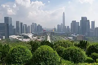 Civic Center (Shenzhen)&nbsp;(en) (la Vague bleue) John M.Y. Lee / Michael Timchula Architects, 1998-2004Point de vue, 2018.