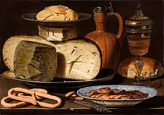 Nature morte aux fromages, amandes et bretzels, vers 1615 – Mauritshuis, La Haye.