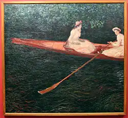 En Canot sur l'Epte (1890) scène représentant Suzanne et Blanche Hoschedé. Musée d'art de São Paulo. Claude Monet (W 1250)