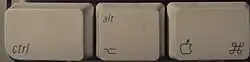 Touches Ctrl, option (ou Alt) et commande (ou pomme) sur le clavier d'un Macintosh.