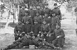 Soldats du 94e régiment d'infanterie au camp de Coëtquidan vers 1910.