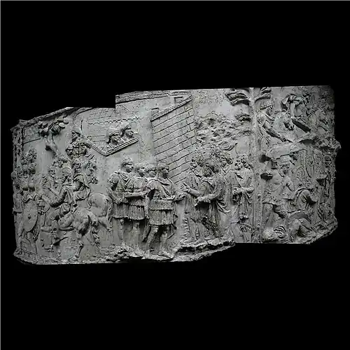 Trajan reçoit une députation dace et sac d'un autre village.