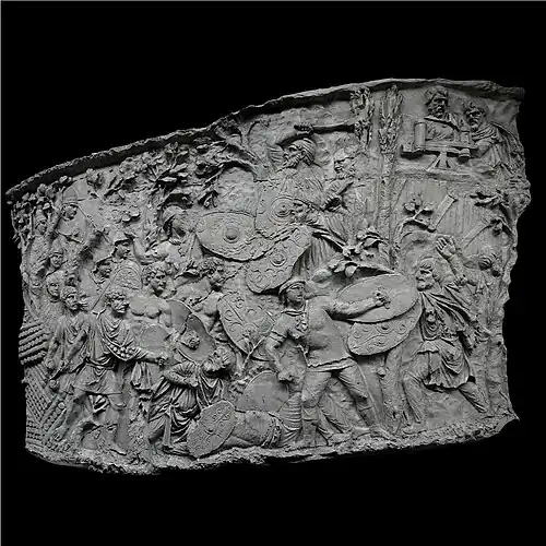 Combat en forêt entre des auxiliaires romains et des guerriers daces.