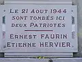 Plaque commémorative du combat de la route de la Libération 21 août 1944.