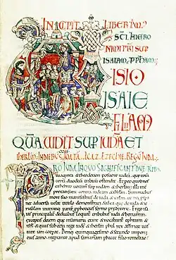 Commentaire sur Isaïe : lettrine U par Hugo Pictor de l'abbaye de Jumièges