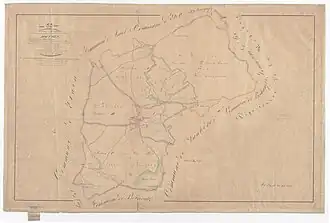 Le moulin de Rouvres et son étang représentés sur le cadastre napoléonien de 1827.