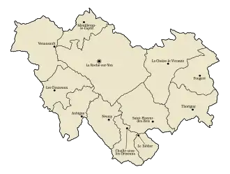 Les communes du canton de La Roche-sur-Yon, en avril 1973.