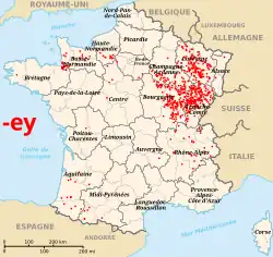 Terminaisons en -ey. Dans le Sud-Ouest, elles ne sont pas issues de -acum