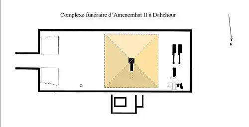 Plan du complexe funéraire d'Amenemhat&nbsp;II (dessin : Franck Monnier).