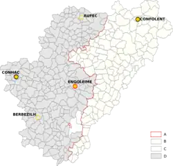 Carte linguistique du département de la Charente.