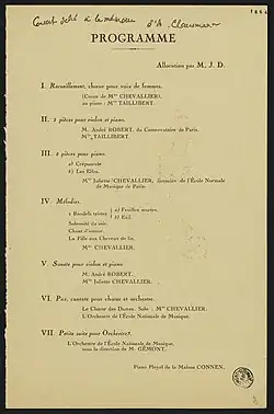 Image d'un programme de concert dédié à la mémoire d'Aloÿs Claussmann