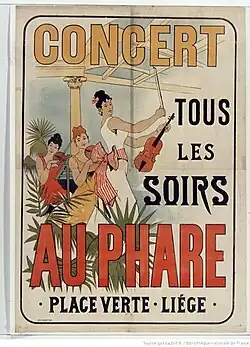 Affiche pour des concerts donnés au café-restaurant Au Phare, situé sur la place Verte initiale de 1891 aux années 1950.