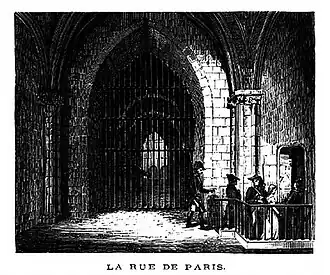 Conciergerie : au bout d'un long corridor, un escalier obscur, appelé la rue de Paris, conduisait au tribunal.