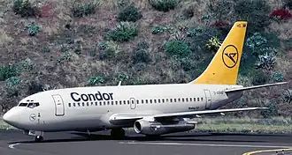 D-ABHD, le Boeing 737-200 impliqué dans l'accident, ici à l'aéroport de Madère en mars 1987.
