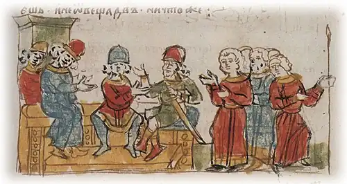 conseil d'Uvetichi vu par un artiste de la fin du XVe&nbsp;siècle.