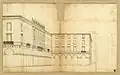 Dessin et perspective des façades d'un immeuble du projet de la place Masséna vu par le Consiglio d'Ornato