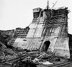 Lors des travaux de construction du barrage en août 1929