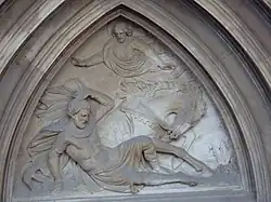 Tympan néo-gothique représentant la conversion de saint Paul sur le chemin de Damas, XIXe s.