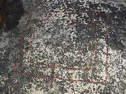 Détail rehaussé de la gravure de l'âge du fer du polissoir d'Ossey-les-Trois-Maisons.