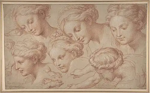 Copies d'après le «&nbsp;Moïse sauvé des eaux&nbsp;» de Raphaël, dessin, New York, Metropolitan Museum of Art.