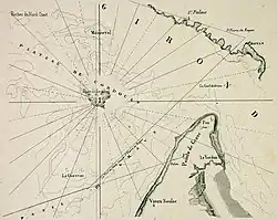 Carte de situation du plateau de Cordouan au XVIIe&nbsp;siècle, à l'embouchure de l'estuaire de la Gironde.