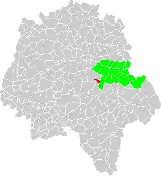 Vue d'une carte indiquant l'emplacement d'une commune dans son département.