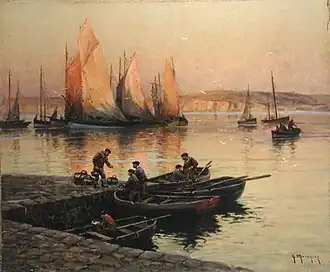 Coucher de soleil - Huile sur toile, signée en bas à dr., 56&nbsp;×&nbsp;46&nbsp;cm, localisation inconnue.